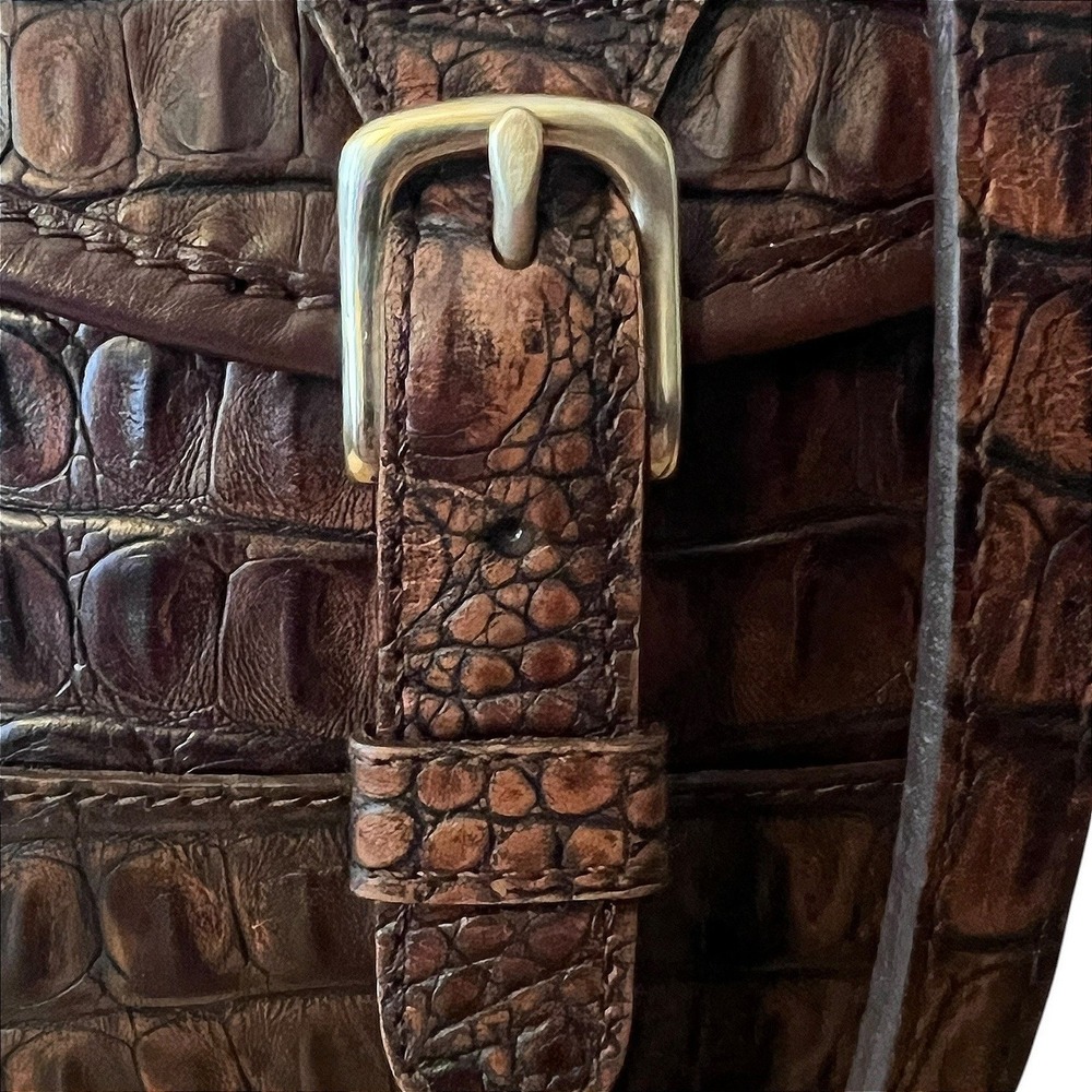 VTG Brahmin Dark Brown Croc Embossed Leather Crossbody Bag Made in USA *FLAWED* - Picture 6 of 16